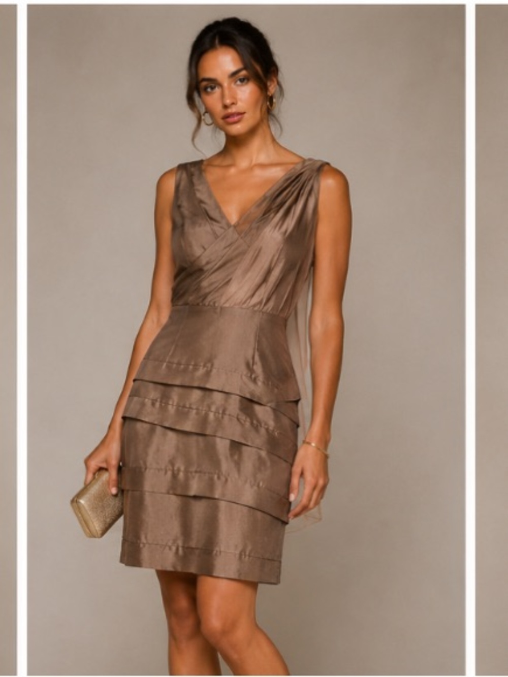 Bianca Nero Beige Vintage 90s Y2K Silk Sheer Draped Cocktail Dress S Made in USA